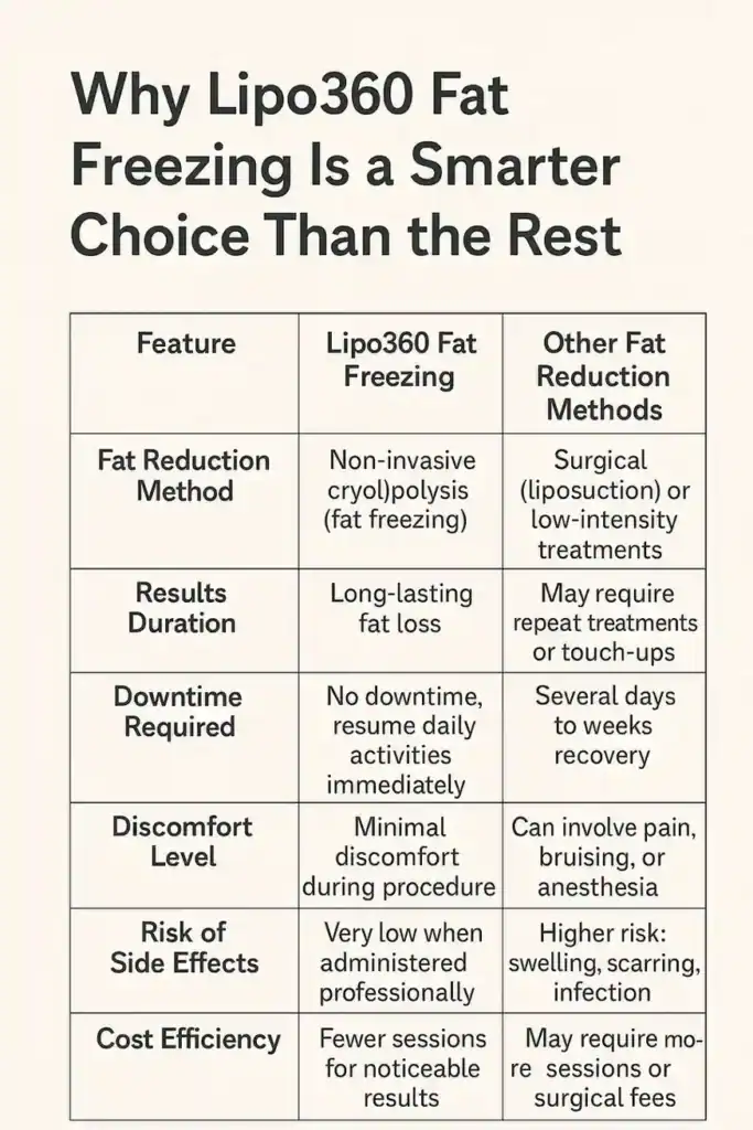 Is it possible to permanently freeze fat cells? 2 Table showing benefits of fat freezing to remove fat cells Northolt from Lipo 360