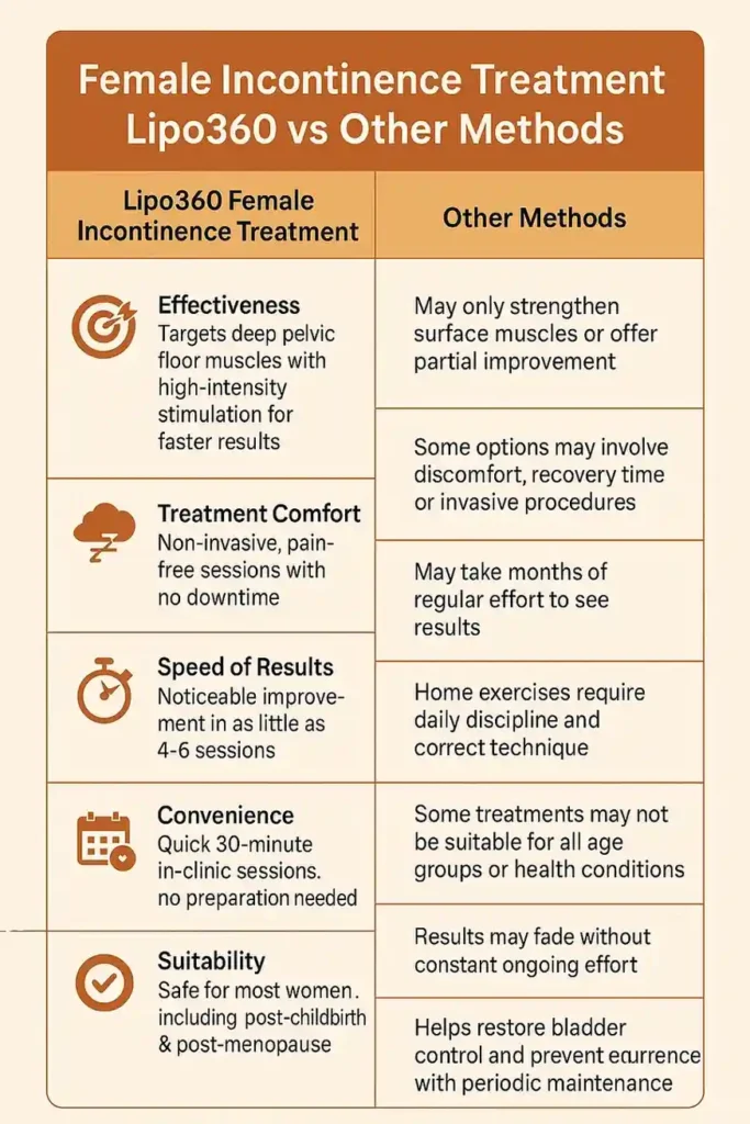 Comprehensive Guide To Female Incontinence Treatment Options 1 Table showing benefits of incontinence treatment Northolt